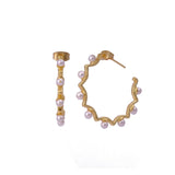 Gold Plated Pearl Hoop Earrings Star Design Handmade chunky Gold Hoop Earrings