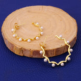 Gold Plated Pearl Hoop Earrings Star Design Handmade chunky Gold Hoop Earrings