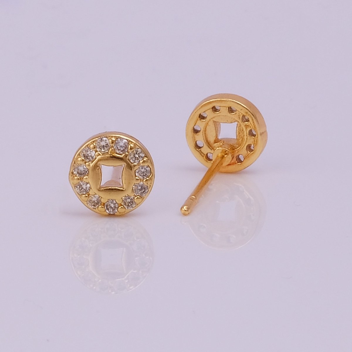 Gold Plated Round Design CZ Dainty Stud Earrings