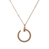 Gold Plated Round Nail Pendant Necklace Cubic Zirconia Nail Pendant Charm Necklace.