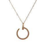 Gold Plated Round Nail Pendant Necklace Cubic Zirconia Nail Pendant Charm Necklace.