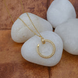 Gold Plated Round Nail Pendant Necklace Cubic Zirconia Nail Pendant Charm Necklace.