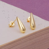 Gold Plated Teardrop Stud Earrings Minimalist Long Drop Design Jewelry