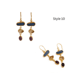 Gold Plated Triple Stone Drop Earrings, Minimalist Multi Raw Gemstone Earrings 5284