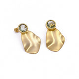 Green Amethyst Gemstone Earring Hammered Texture Gold Plated Push Back Stud Jewelry