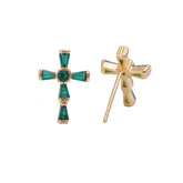 Green Emareld Gemstone Stud Earrings Tiny Plus Sign Christian Jewelry For Her