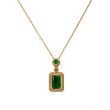 Green Emerald Pendant Necklace with CZ Gold - Plated Statement Jewelry