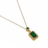 Green Emerald Pendant Necklace with CZ Gold - Plated Statement Jewelry