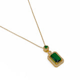 Green Emerald Pendant Necklace with CZ Gold - Plated Statement Jewelry