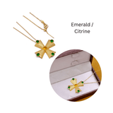 Green Onyx Cross Pendant Necklace, Gold Plated Statement Necklace for Women 5374 Emerald Citrine