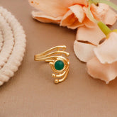 Green Onyx Gemstone Ring Evil Eye Design Gold Plated Ring Adjustable Green Onyx