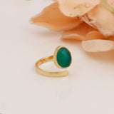 Green Onyx Gemstone Rings Handmade Oval Shaped Gold Plated Adjustable Jewelry