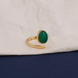 Green Onyx Gemstone Rings Handmade Oval Shaped Gold Plated Adjustable Jewelry