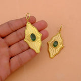 Green Strawberry Quartz Sunburst Drop Earrings, Gold Plated Statement Earrings 5379