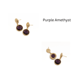 Hammered Gold Plated and Citrine Round Faceted Drop Earrings CE - 1038