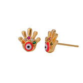 Hamsa Hand Stud Colorful Gemstones Earrings Gold Plated Jewelry