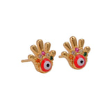 Hamsa Hand Stud Colorful Gemstones Earrings Gold Plated Jewelry