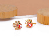 Hamsa Hand Stud Colorful Gemstones Earrings Gold Plated Jewelry