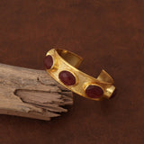 Handcrafted Pink Strawberry Quartz Stone Bracelet, Gold Plated Statement Cuff 5440
