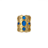 Handcrafted Rainbow Moonstone Statement Ring in Textured Gold, Birthstone Band CR - 1014