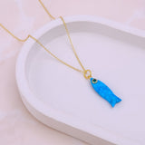 Handmade Blue Turquoise Fish Pendant Necklace, Minimalist Sea Life Jewelry 5287 Green
