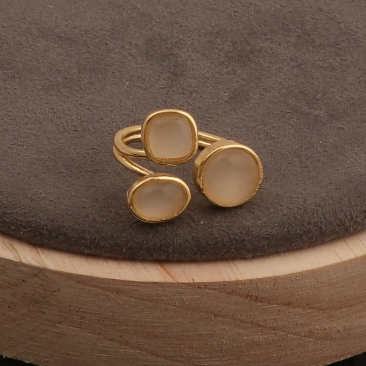 Handmade Gemstone Rings, Triple Stone Adjustable Gold Plated Jewelry CR - 1017