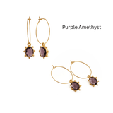 Handmade Gold Hoop Earrings with Citrine Gemstone, Boho Luxury Statement Jewelry 5275
