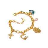 Handmade Gold Plated Charm Bracelet, Eclectic Boho Style Jewelry 5382