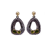 Handmade Peridot Dangle Earrings, Black Plated Faceted Cut Designer Studs, Elegant Party Wear Gemstone Jewelry. S