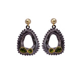 Handmade Peridot Dangle Earrings, Black Plated Faceted Cut Designer Studs, Elegant Party Wear Gemstone Jewelry. S