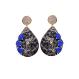 Handmade Teardrop Black Oxidized Earrings with Blue Chalcedony Gemstone Earrings with Prong Setting, Hammered Style Dangle Drop Earrings For Women. S