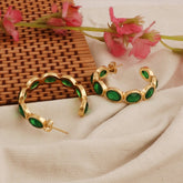 Hoop Earrings with Emerald Quartz Stone, Dainty Statement Earrings for Women CE-1005 Emerald Quartz