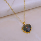 Labradorite Gemstone Heart Shape Carved Pendant Necklaces, Gold Plated Prong Set 5286