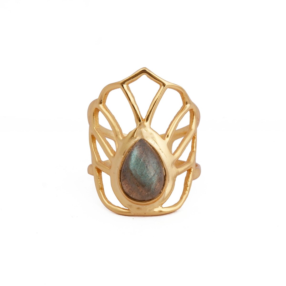 Labradorite Gemstone Ring Gold Plated Filigree Statement Ring Labradorite