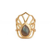 Labradorite Gemstone Ring Gold Plated Filigree Statement Ring Labradorite