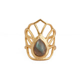 Labradorite Gemstone Ring Gold Plated Filigree Statement Ring Labradorite