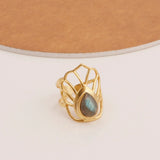 Labradorite Gemstone Ring Gold Plated Filigree Statement Ring