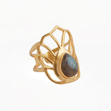 Labradorite Gemstone Ring Gold Plated Filigree Statement Ring