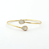 Labradorite Pear Shape Gemstone Adjustable Bangle, Gold Plated Bohemian Style Bangle