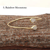Labradorite Pear Shape Gemstone Adjustable Bangle, Gold Plated Bohemian Style Bangle
