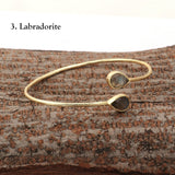 Labradorite Pear Shape Gemstone Adjustable Bangle, Gold Plated Bohemian Style Bangle Labradorite