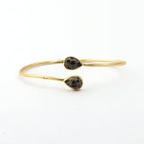 Labradorite Pear Shape Gemstone Adjustable Bangle, Gold Plated Bohemian Style Bangle