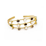 Layered Multi - Stone Bezel Cuff, Freeform Gemstone Gold Plated Stacking Bangle 3501