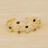 Layered Multi - Stone Bezel Cuff, Freeform Gemstone Gold Plated Stacking Bangle 3501