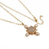 Layering Paperclip Chain Necklace with Rainbow Moonstone & Pearl Pendant 5406