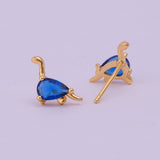 London Blue Topaz Earrings Cute Little Dinosaur Stud Earrings Gold Plated Jewelry For Kids