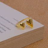 Matte Finish Double Heart Plain Brass Ring, Front Open Adjustable Ring For Gift For Her
