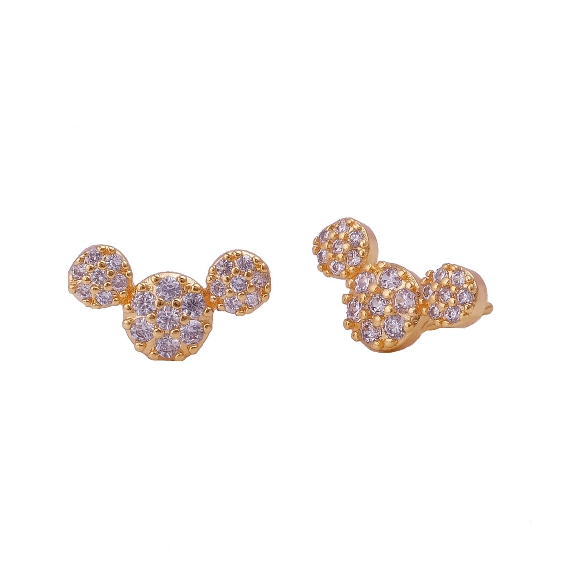 Mickey Mouse Gold Stud Earrings – Crystal Pave Design Disney-Inspired Jewelry for Women