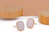 Minimal White Cushion Stud Trendy Gold Plated Earrings