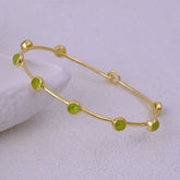 Minimalist Peridot Gemstone Stacking Bangle, Gold Plated Brass Hook Clasp Bangle CB-1002 Peridot